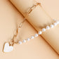 Jewelry Trendy Stitching Chain Geometric Rhombus Pearl Heart Fritillary Pendant Necklace Female Sweater Chain