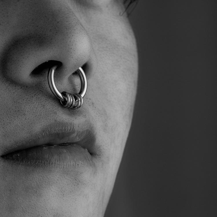Men's Earrings Nose Ring Ear Clip Stainless Steel Versatile Trendy Punk Earrings Ornament Simple Personality