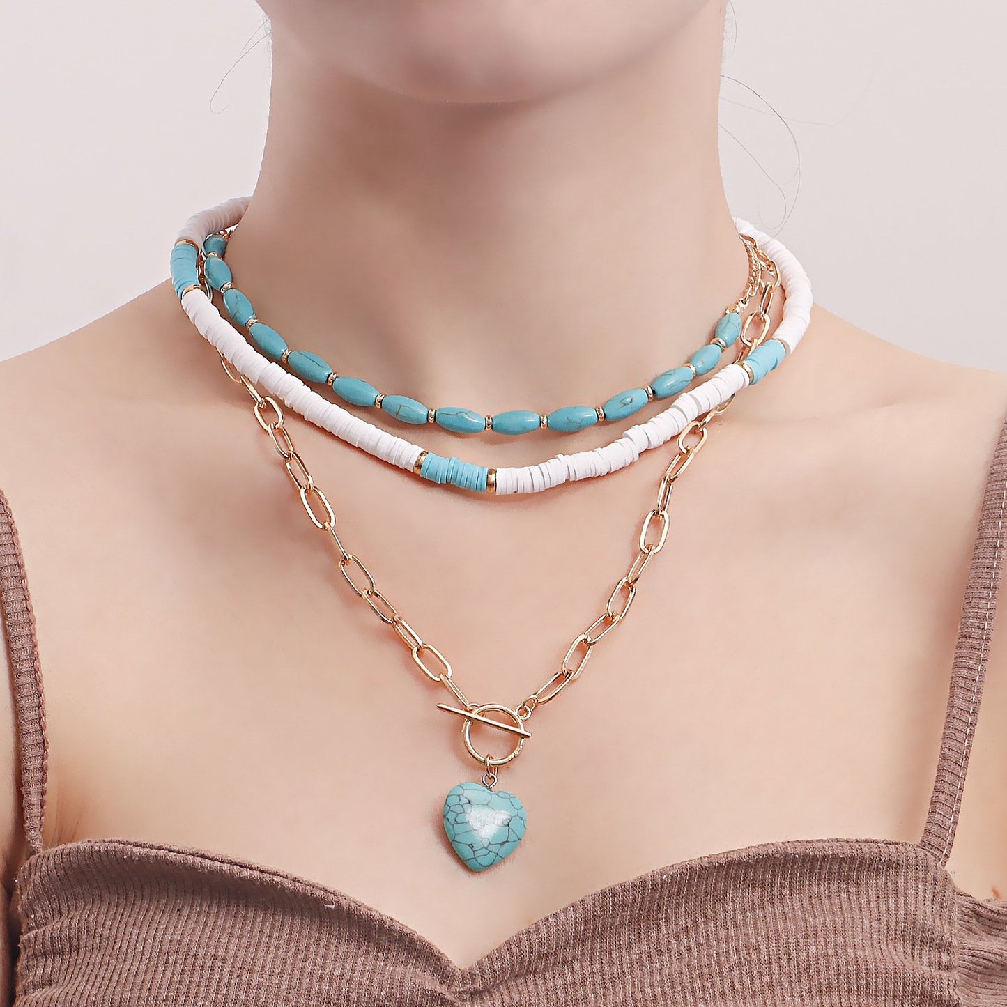 Jewelry bohemian soft pottery turquoise love pendant necklace female marine niche design