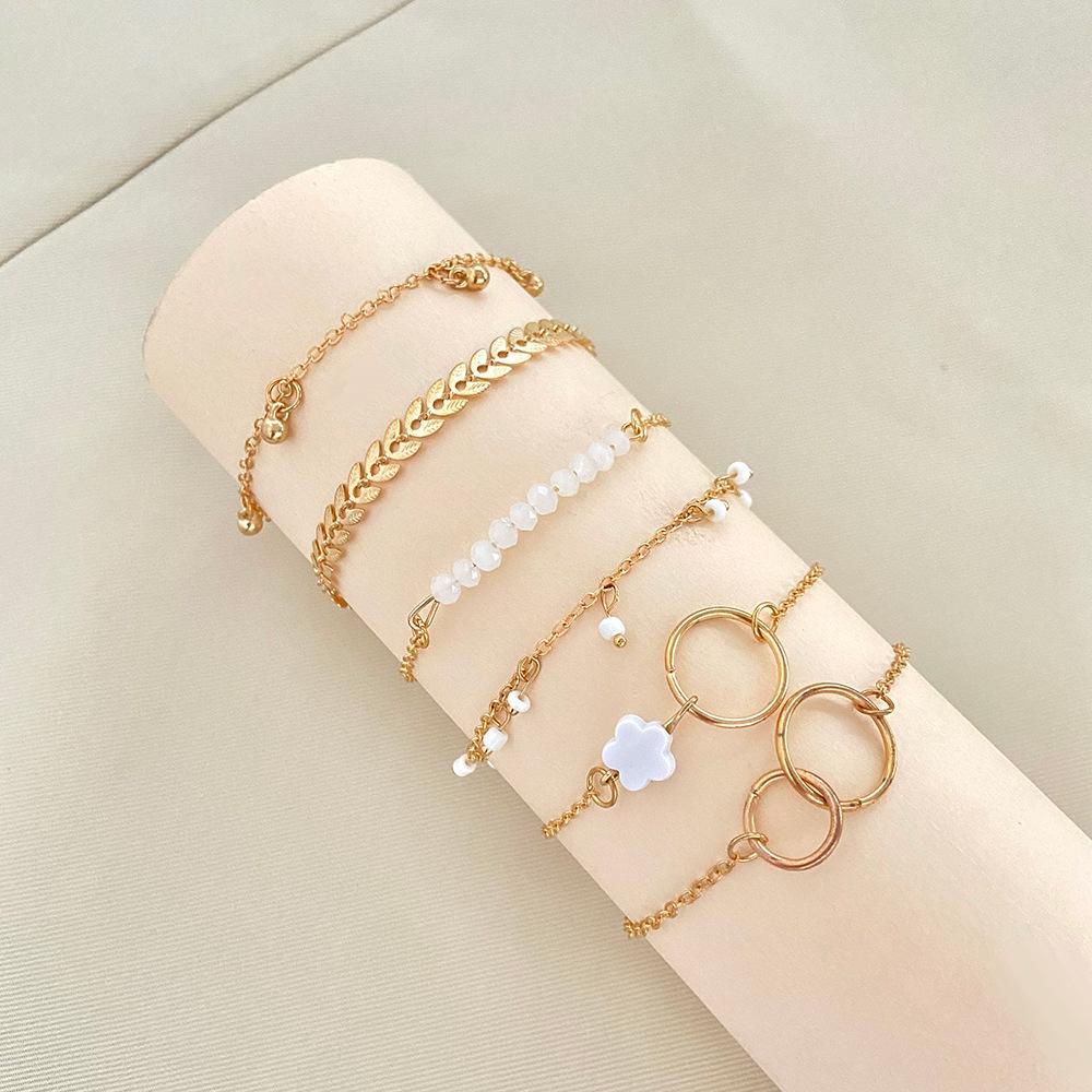 Simple geometric circle bracelet set ins flower tassel leaf circle bracelet 6-piece set