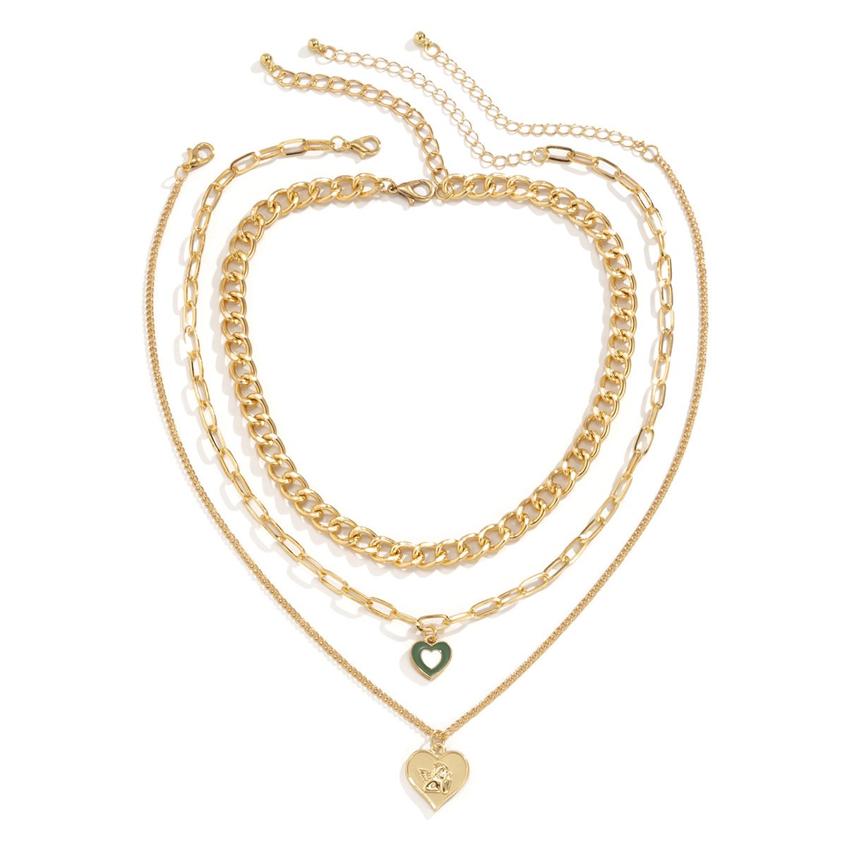 Jewelry Simple Metal Angel Peach Heart Pendant Necklace Retro Drip Oil Heart Shaped Clavicle Necklace Female
