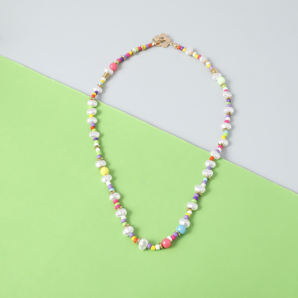 Jewelry Ethnic Color Rice Beads Versatile Clavicle Chain Niche Design Flower Imitation Pearl Necklace