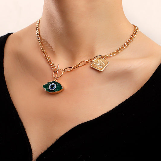 Explosive style fashion creative niche necklace OT buckle devil's eye hip-hop collarbone chain choker necklace female