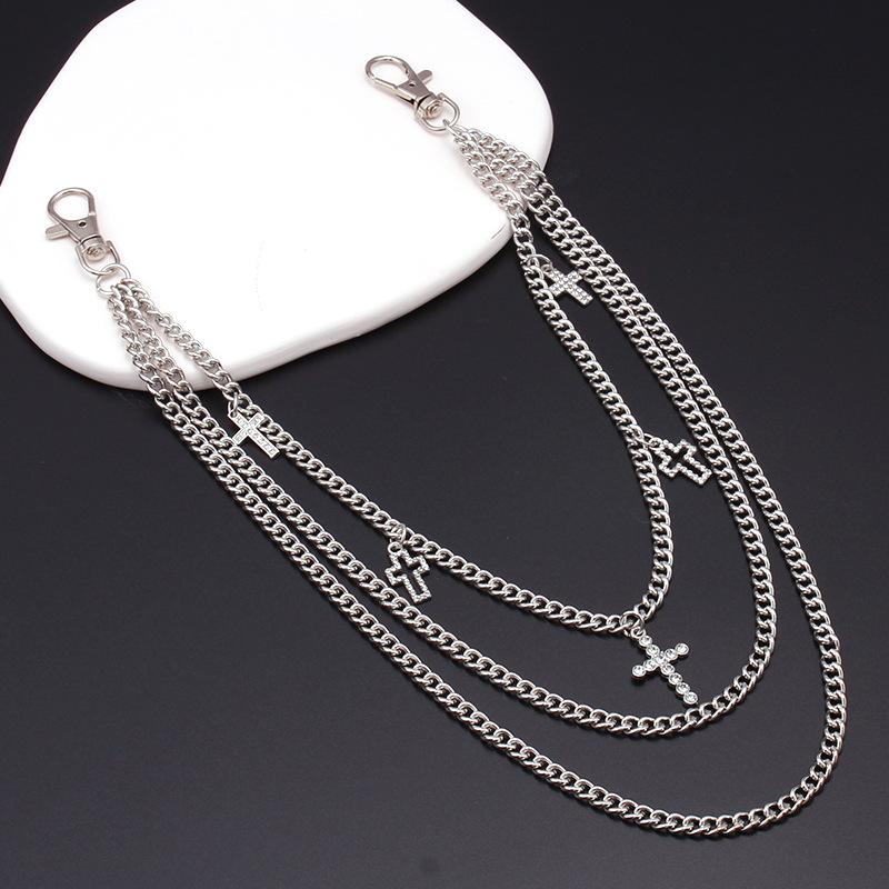 Hip-hop punk diamond-encrusted cross accessories ins fashion multi-layer metal trouser chain