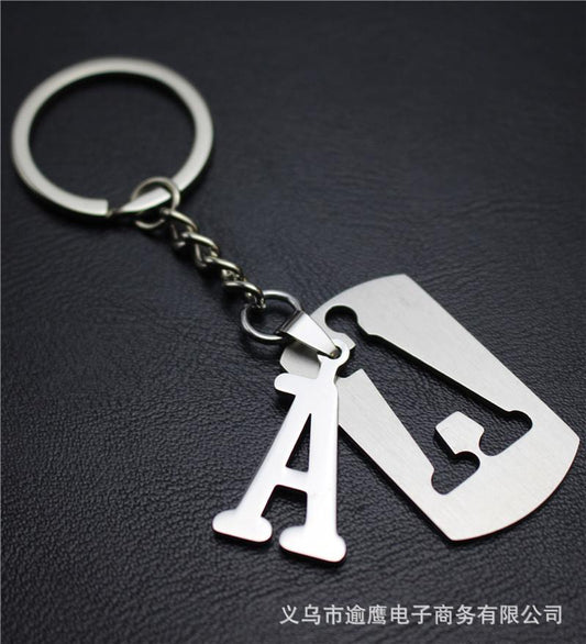 Stall 26 letters stainless steel tag car key chain key ring couple small gift pendant