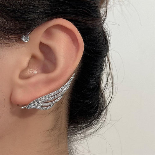 Super Fairy Full Diamond Butterfly Wing Elf Ear Hanging Earbone Clip Fashion Temperament Feather Ear Clip No Pierced Earrings