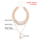 Geometric Metal Lock Pendant Necklace Femininity Versatile Multi-layer Full Diamond Chain Necklace