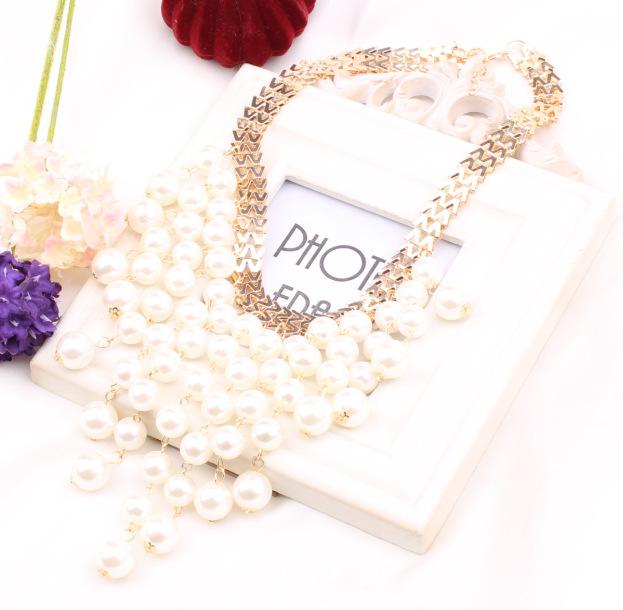 Exaggerated Pearl Necklace Fake Collar Short Clavicle Chain Pendant Jewelry