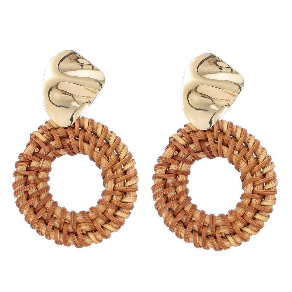 Personality Fashion Rattan Braided Earrings Female Personality Round Geometric Stud Earrings Accessories