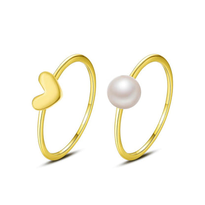 ins simple pearl love ring set fashion personality temperament stacked peach heart plain ring joint ring