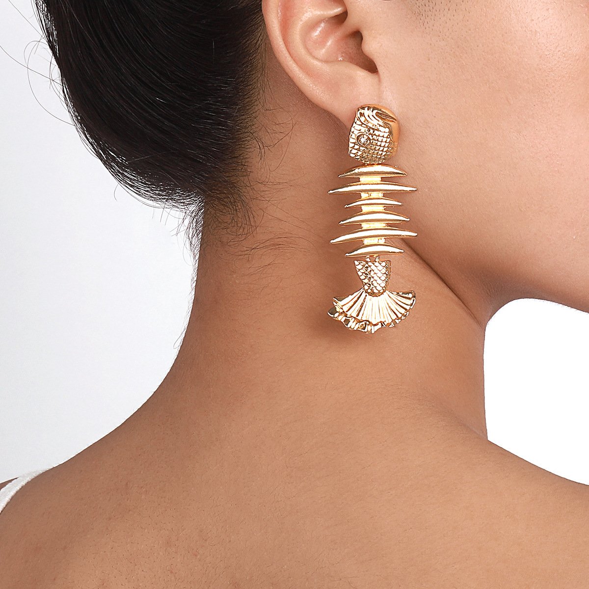 E165 Simple Metal Earrings Women's Creative Fishbone Retro Heavy Industry Earrings Exaggerated Personality Earrings