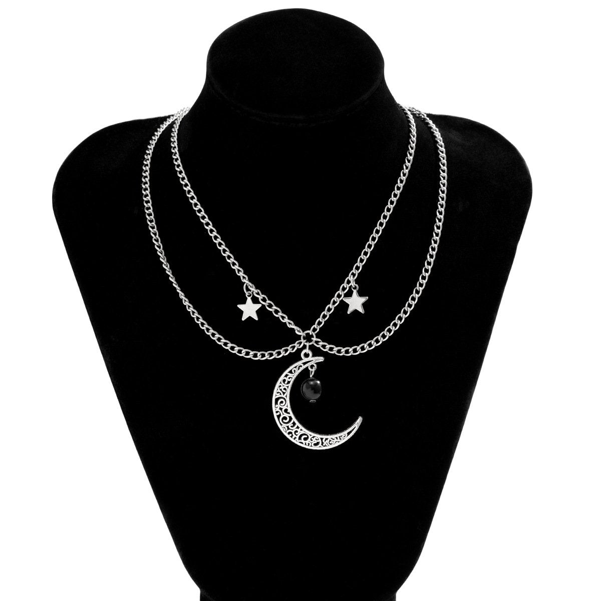 Jewelry Retro Sweet Cool Crescent Moon Star Tassel Necklace Female Simple Geometric Metal Chain Necklace