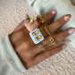 Mix and match lock-shaped peach heart letters multi-element ring set macaron color acrylic stacked rings for women