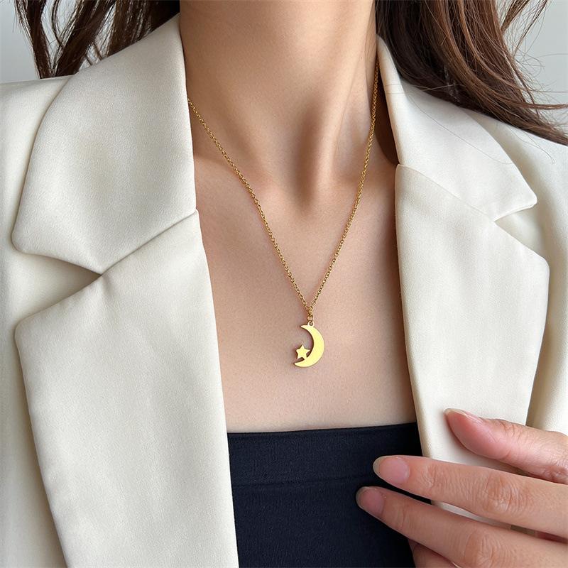 Moon Star Clavicle Chain Women's Simple Temperament Star Moon Pendant Stainless Steel Necklace