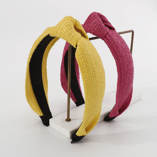 F4533 Internet celebrity TikTok hand-woven vacation leisure headband simple solid color knotted headband