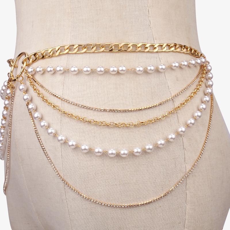 Jewelry personality simple fashion body chain exaggerated retro diamond chain multi-layer geometric waist chain