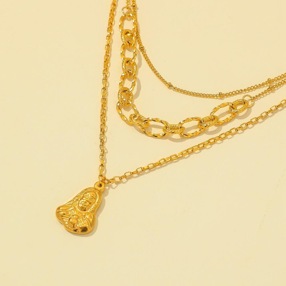 ins personalized fashion stainless steel three-layer stacked necklace portrait pendant light luxury niche clavicle chain accessories