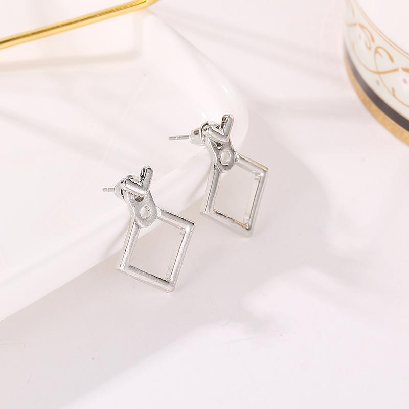 Jewelry Fashion Personality Versatile Earrings Minimalist Geometric Hollow Diamond Square Stud Earrings