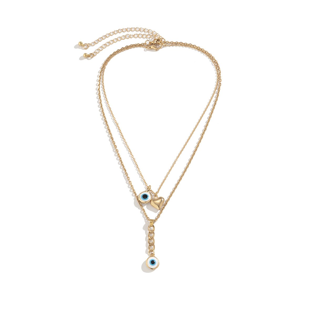 Jewelry simple eye heart-shaped pendant tassel double layer necklace versatile thin chain geometric necklace