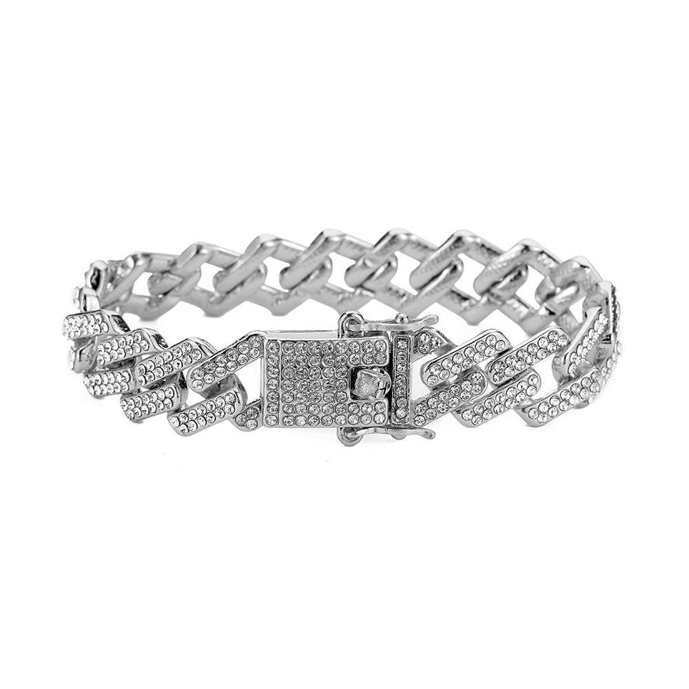 Hiphop Hip Hop Full Diamond Cuban Chain Bracelet Men's Exaggerated Street Punk Hand Jewelry