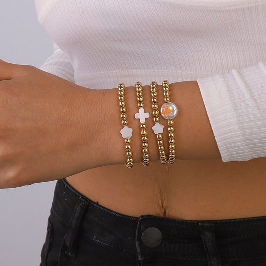 B1817 Ethnic Beaded Bracelet Bohemia Bee Strawberry Starfish Print Pearl Retro Bracelet