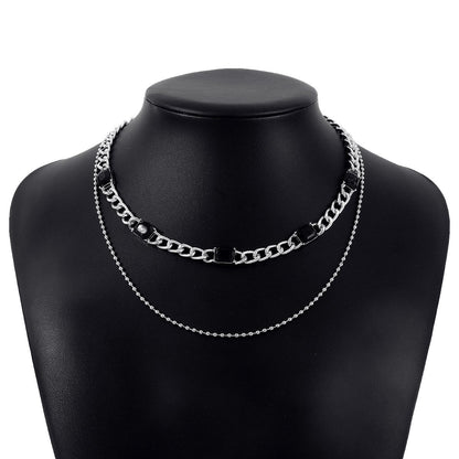 N1441 double-layer bead chain necklace metal acrylic simple necklace niche cold necklace