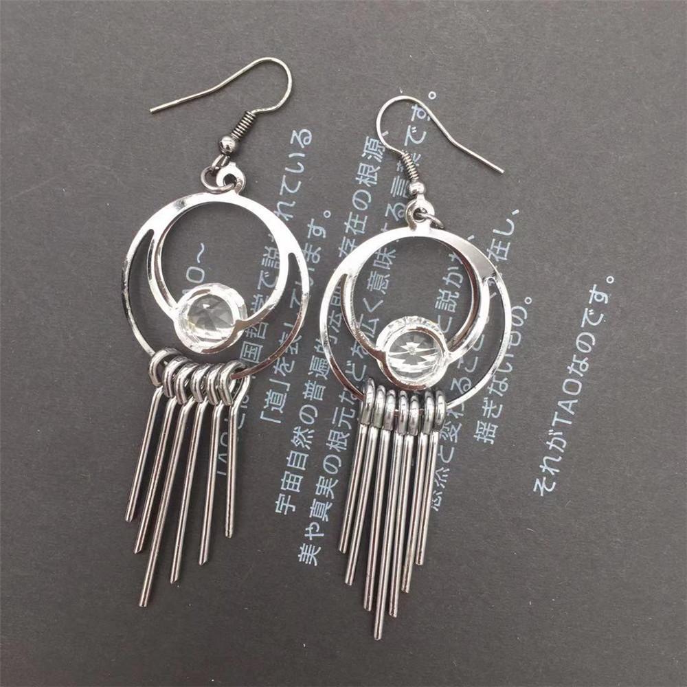 Metal strip tassel earrings women's imitation zircon earrings popular jewelry of ethnic minorities in Yunnan, India
