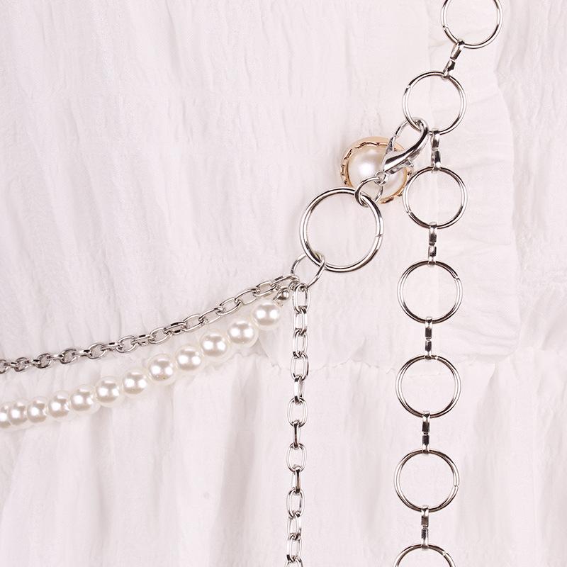 Niche Design Trend Avant-Garde Body Chain Imitation Pearl Portrait Pendant Necklace Suit Messenger Dress Simple Accessories