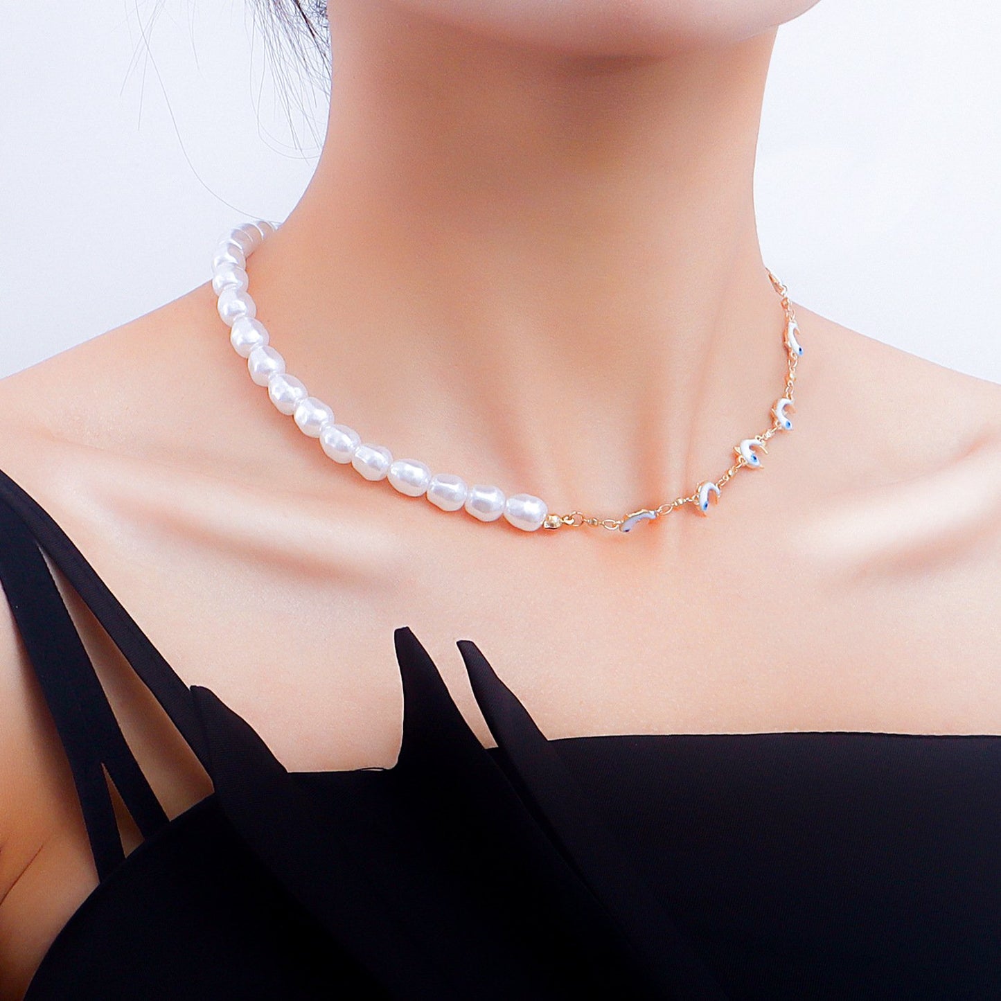 Jewelry Creative Stitching Beaded Necklace Mini Little Dolphin Necklace Fairy Beach Choker