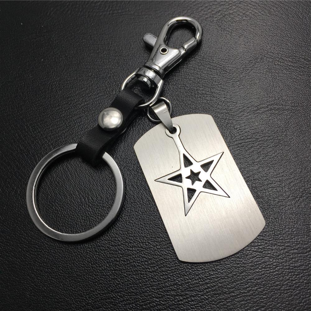 Five-pointed star double-layer titanium steel cowhide key chain stainless steel pendant men's waist hanging ladies bag pendant