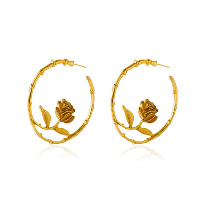 Circle earrings ins temperament alloy rose C-shaped earrings retro creative hollow earrings female