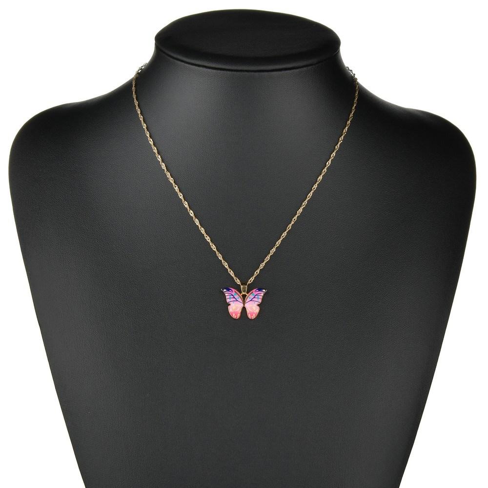 Accessories Fashion Pop Flower Butterfly Necklace Color Drop Oil Alloy Butterfly Jewelry