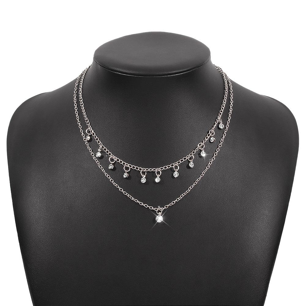 N98 Jewelry Fashion Temperament Diamond Double Layer Necklace Geometric Hong Kong Elegant Simple Necklace Women