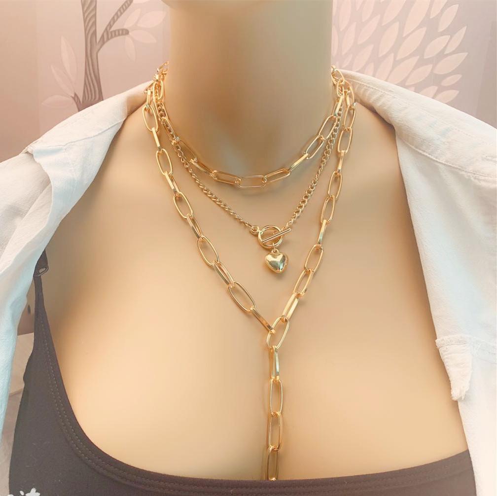 Jewelry Exaggerated Fashion Thick Chain Tassel Necklace Women's Peach Heart Mix and Match Versatile Multilayer Necklace