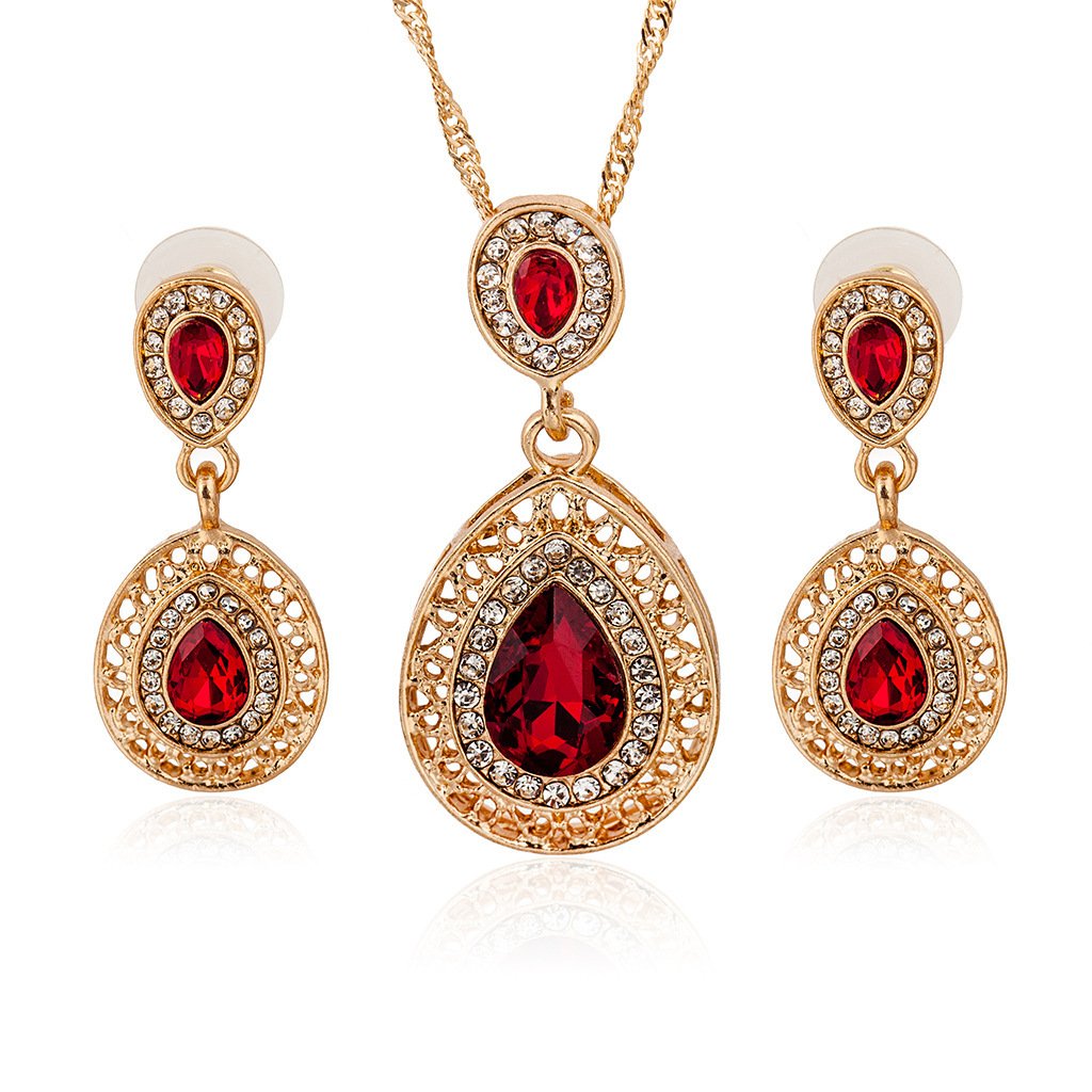 Fashion set jewelry temperament diamond zircon necklace earrings ring combination bridal banquet accessories