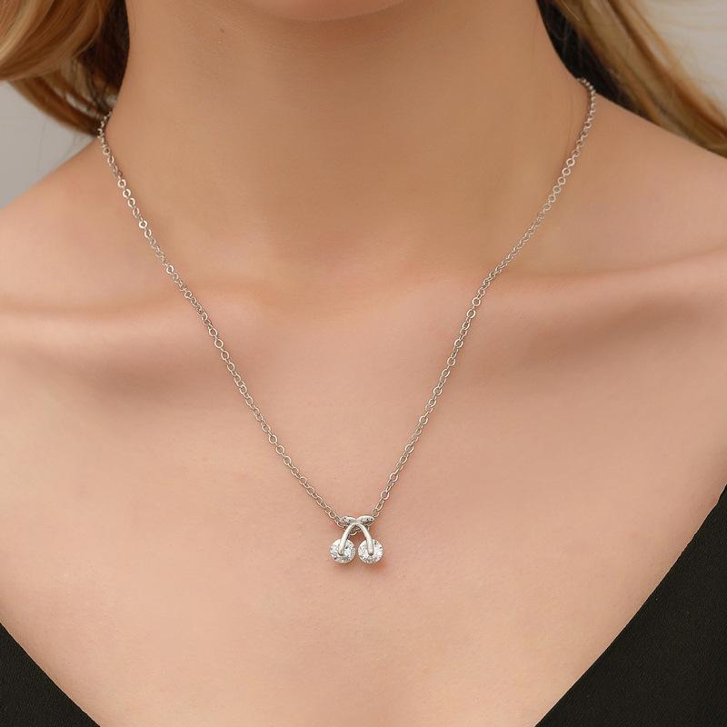 Ins sweet zircon cherry necklace fashion small fresh pendant clavicle chain short sweater chain