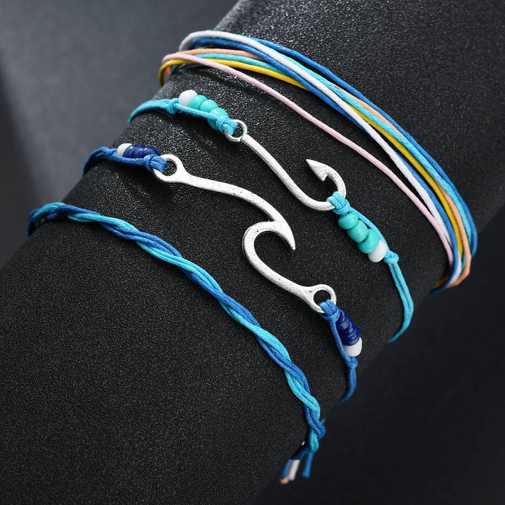 Boho Fishhook Surf Bracelet Charm Beach Braided Bracelet