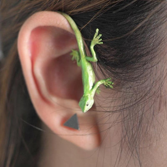 Ins exaggerated lizard ear clip without ear hole fashion creative niche design gecko ear bone clip animal earrings