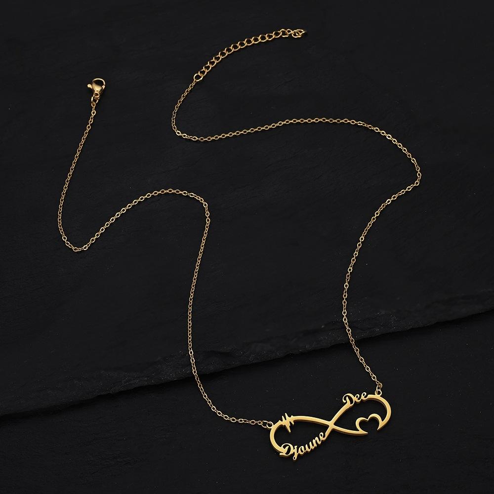 Fashion simple stainless steel cutting pendant titanium steel than heart infinity trend English name custom pendant