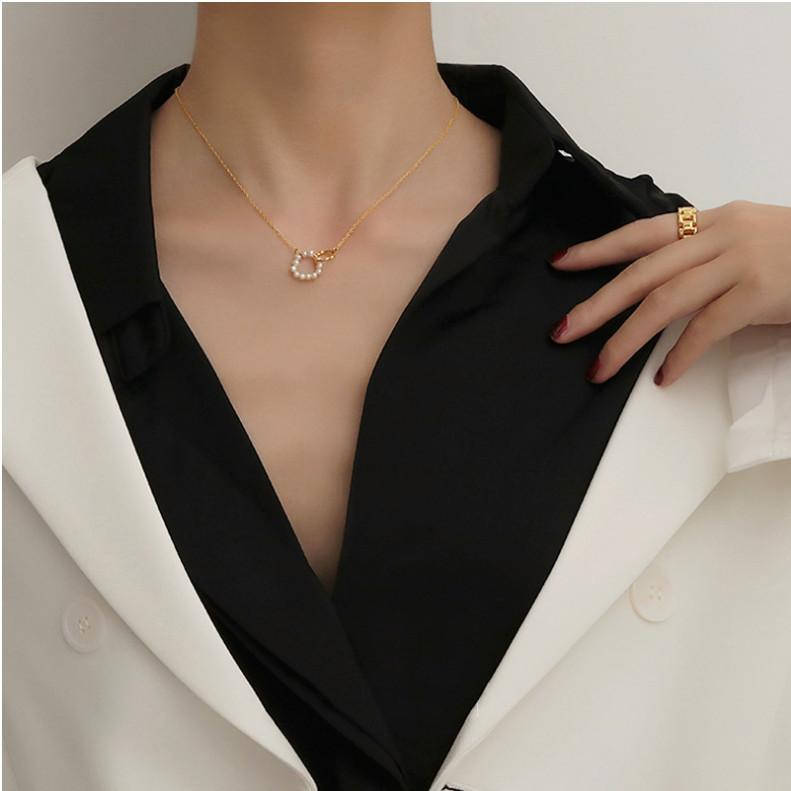 INS Titanium Steel Pearl Ring Necklace Women's Light Luxury Niche Versatile Clavicle Chain Mother's Day Gift Gift