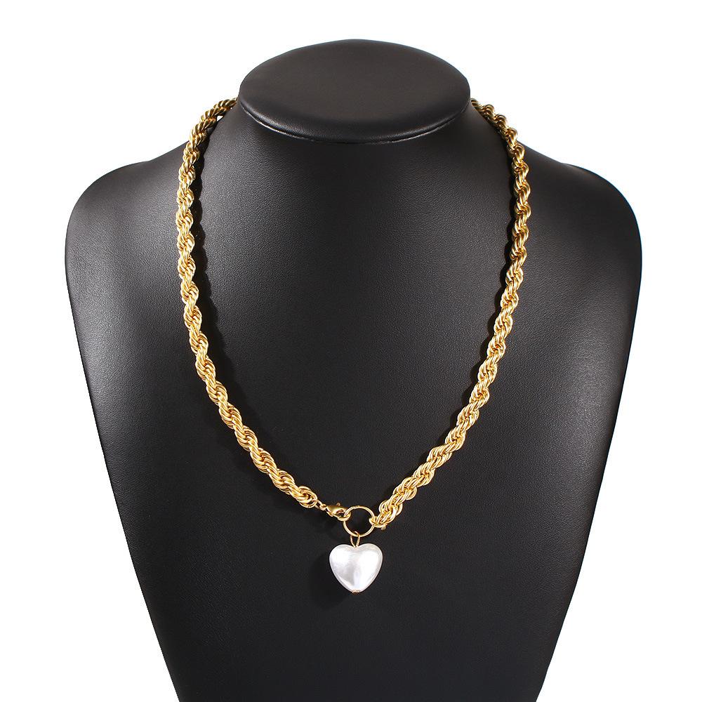 N7472 Thick Chain Baroque Pearl Necklace Cold and Explosive Style Net Red Necklace Simple Retro Necklace