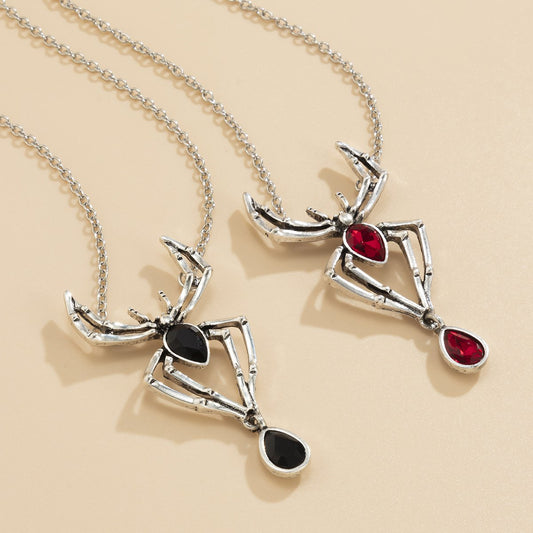 Jewelry Dark Gothic Water Drop Spider Necklace Personality Trendy Cool Halloween Gem Necklace Female