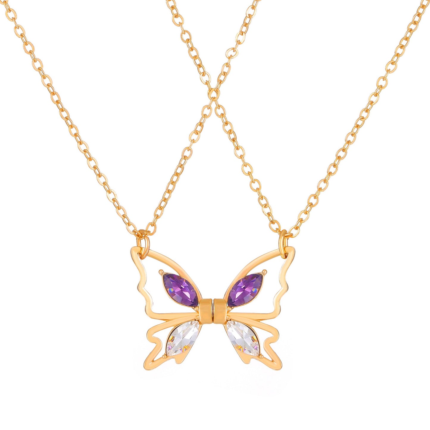 Inlaid Zircon Butterfly Couple Necklace Fashion Creative Magnetic Hollow Butterfly Clavicle Chain Girlfriend Gift