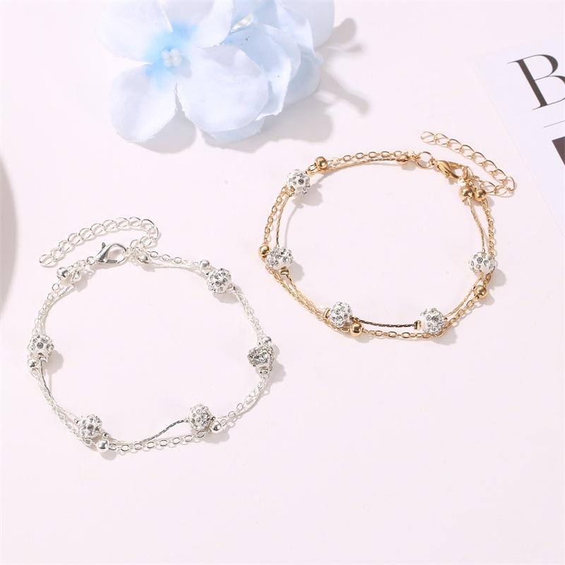 Fashion double layer anklet Shambhala diamond ball crystal anklet women's multi-layer simple double-layer beach anklet