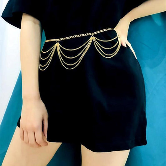 Jewelry Fashion Retro Wavy Body Chain Clothes Chain Sexy Multilayer Metal Chain Waist Chain Women