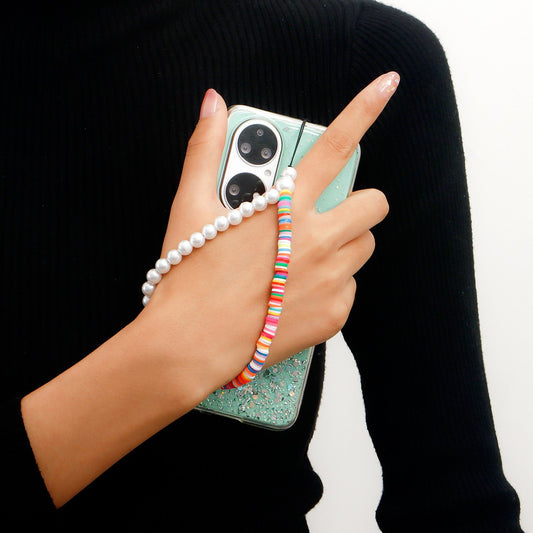 Jewelry Bohemia Stitching Colored Soft Pottery Imitation Pearl Phone Chain Handwoven Ornaments
