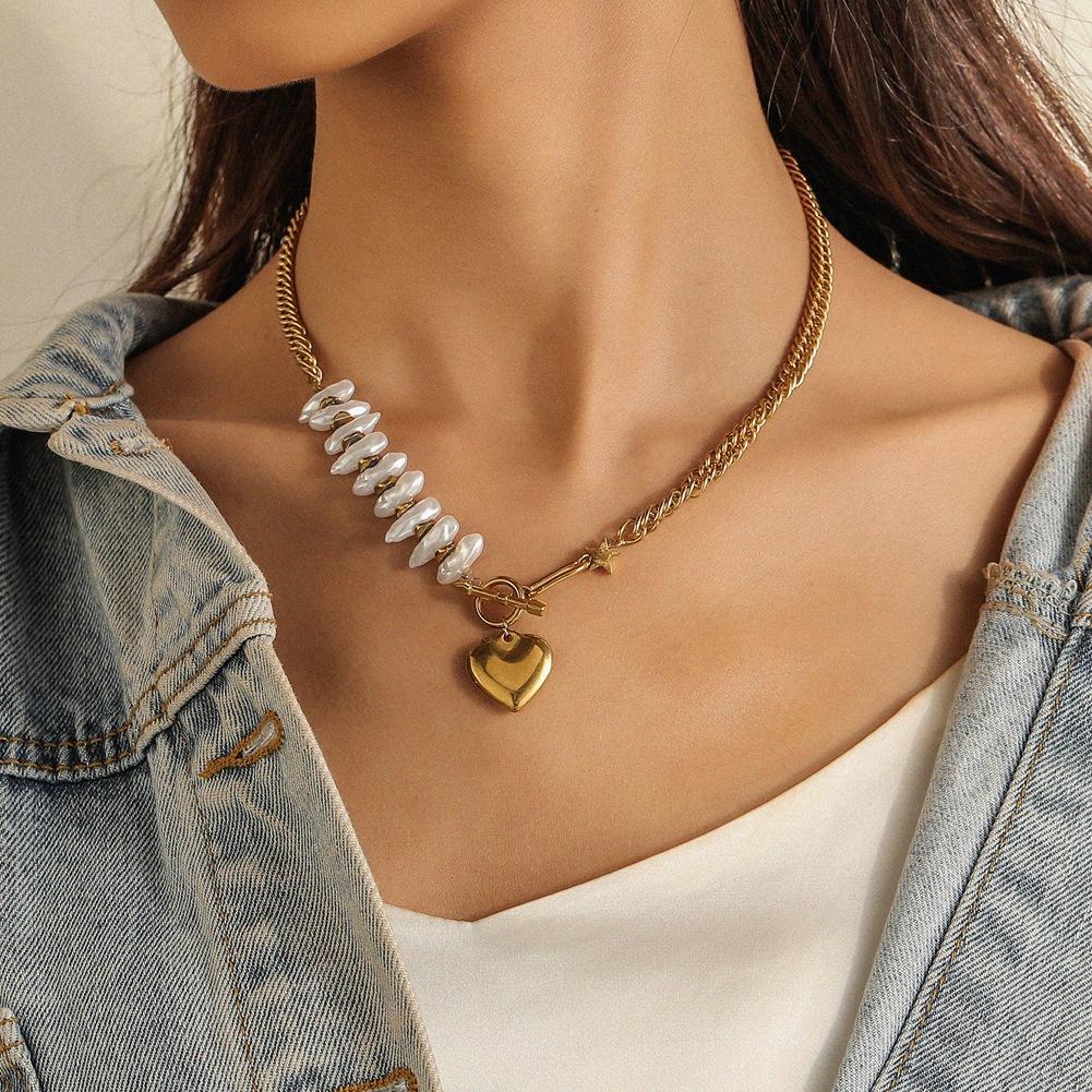 Sweet cool titanium steel Baroque necklace Year of the Tiger ins irregular pearl chain Cupid's arrow pendant