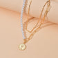 Fashion Alloy Queen Head Pendant Necklace Multilayer Imitation Pearl Necklace Accessories