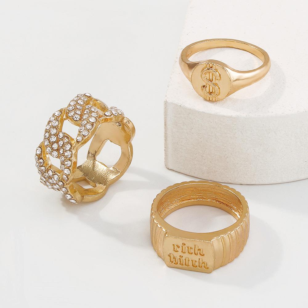 R422 trend jewelry personality simple diamond joint ring set geometric retro ring female