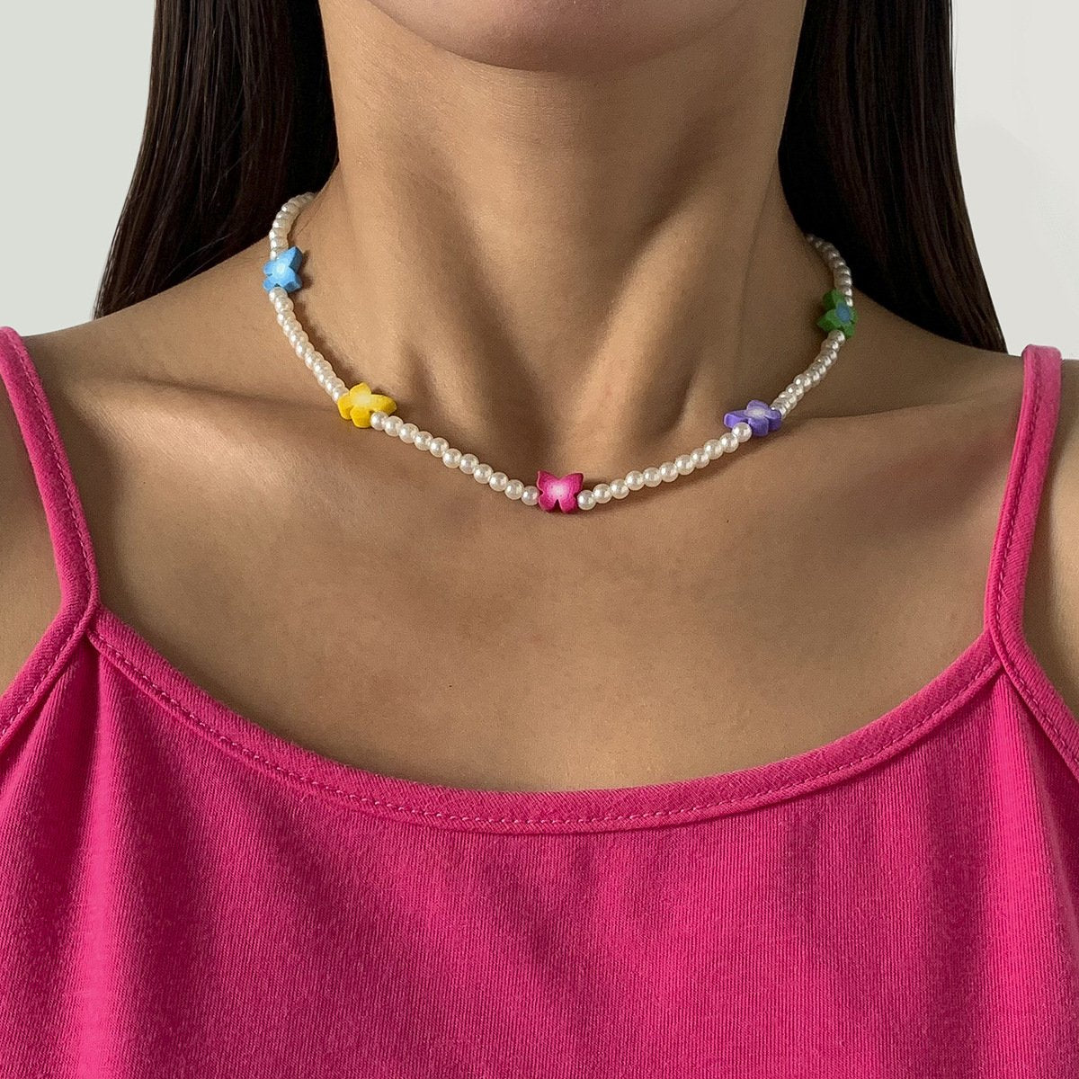 Ornament Imitation Pearl Beach Soft Pottery Clavicle Necklace Simple Butterfly Star Smiley Face Necklace